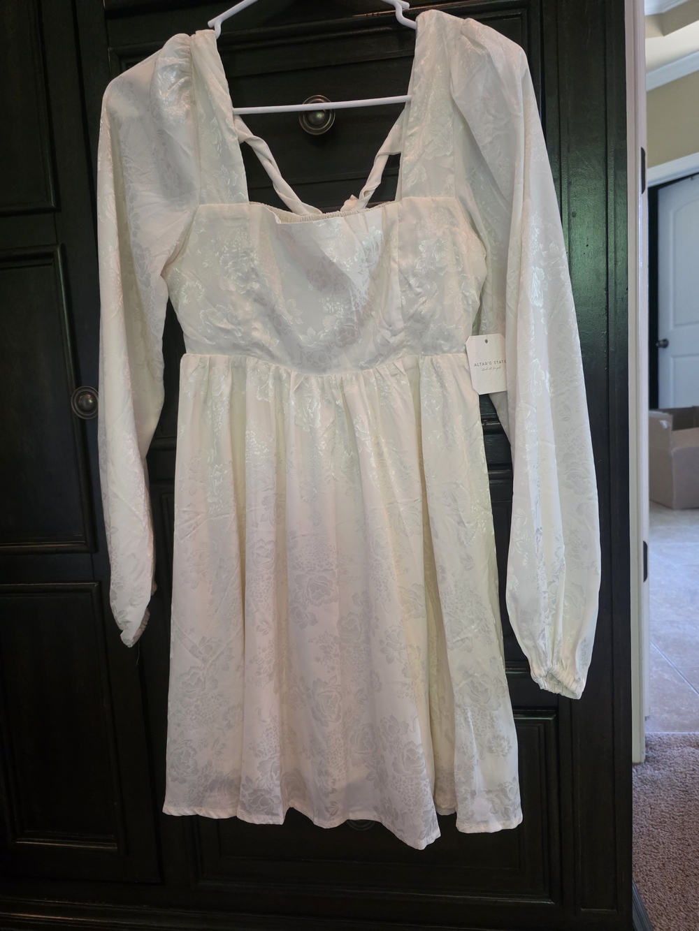 Altar'd State Ivory Long Sleeve Lace-Detail Mini Dress